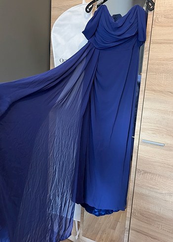 Lacivert Drapeli Straplez Uzun Abiye Elbise - Görsel 2