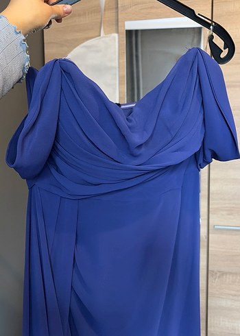 Lacivert Drapeli Straplez Uzun Abiye Elbise - Görsel 4