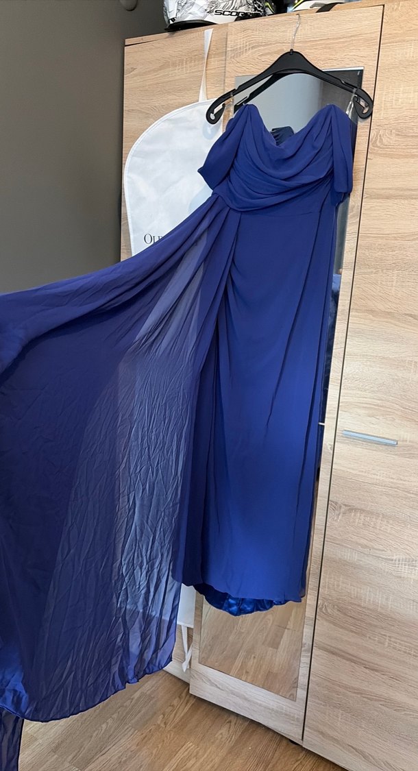 Lacivert Drapeli Straplez Uzun Abiye Elbise - Görsel 2