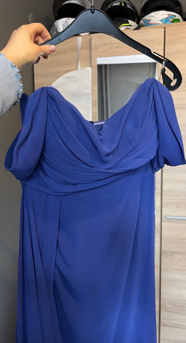 Lacivert Drapeli Straplez Uzun Abiye Elbise - Görsel 4