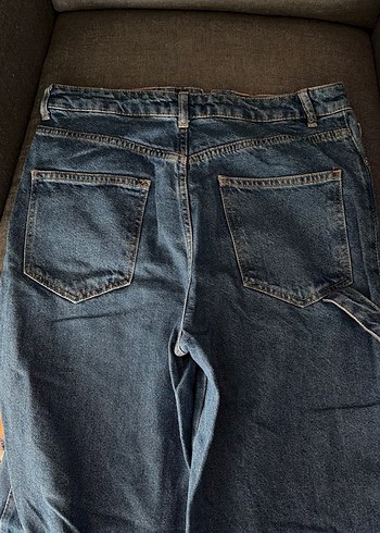 Kadın Kemerli Mavi Bol Paça Midi Kot Pantolon - Görsel 2