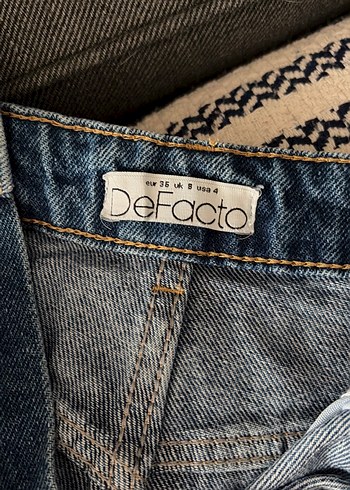 Kadın Kemerli Mavi Bol Paça Midi Kot Pantolon - Görsel 3