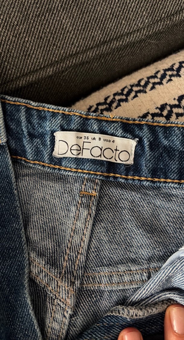 Kadın Kemerli Mavi Bol Paça Midi Kot Pantolon - Görsel 3