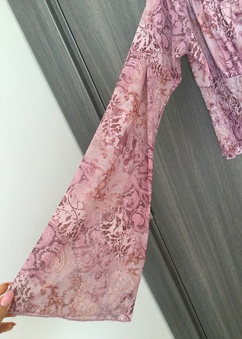 Dantel Detaylı Pembe Bohem Bluz - Görsel 2