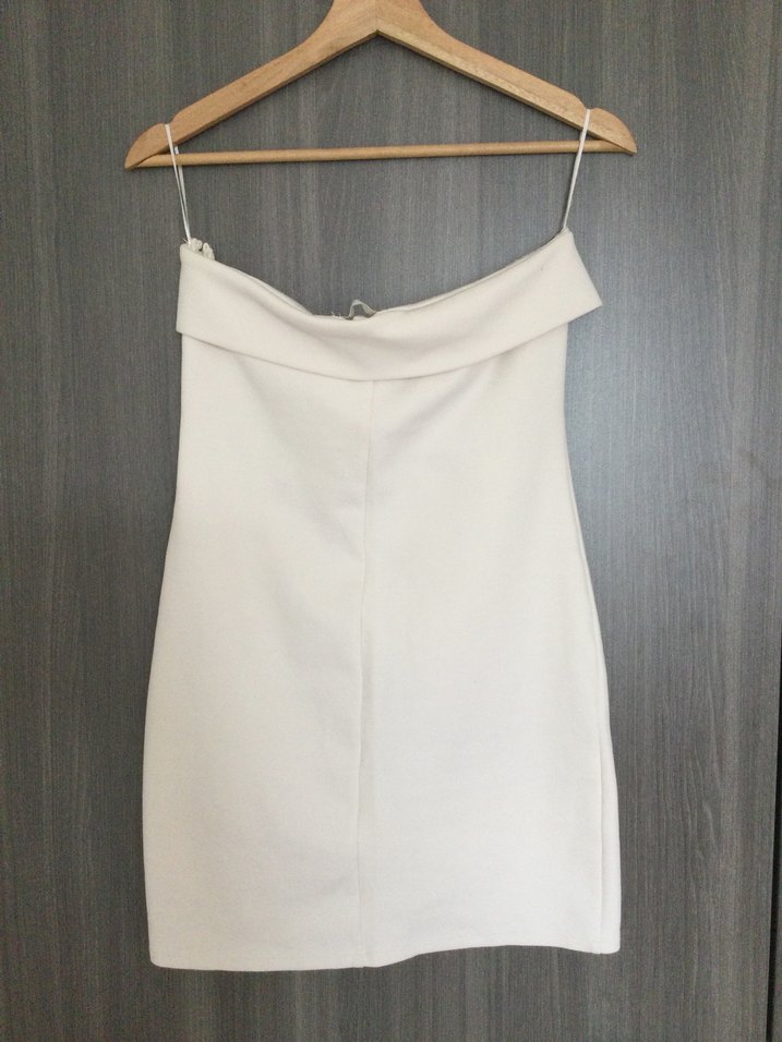 Zara Beyaz Drapeli Straplez Midi Elbise - Görsel 2