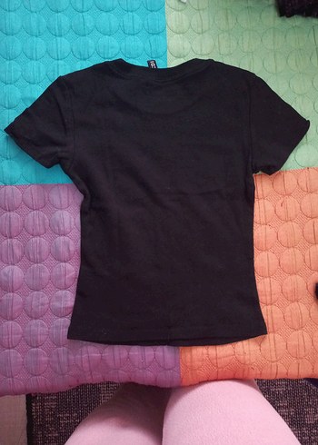 Kız Çocuk Siyah Baskılı Kısa Kollu Tişört - Görsel 5