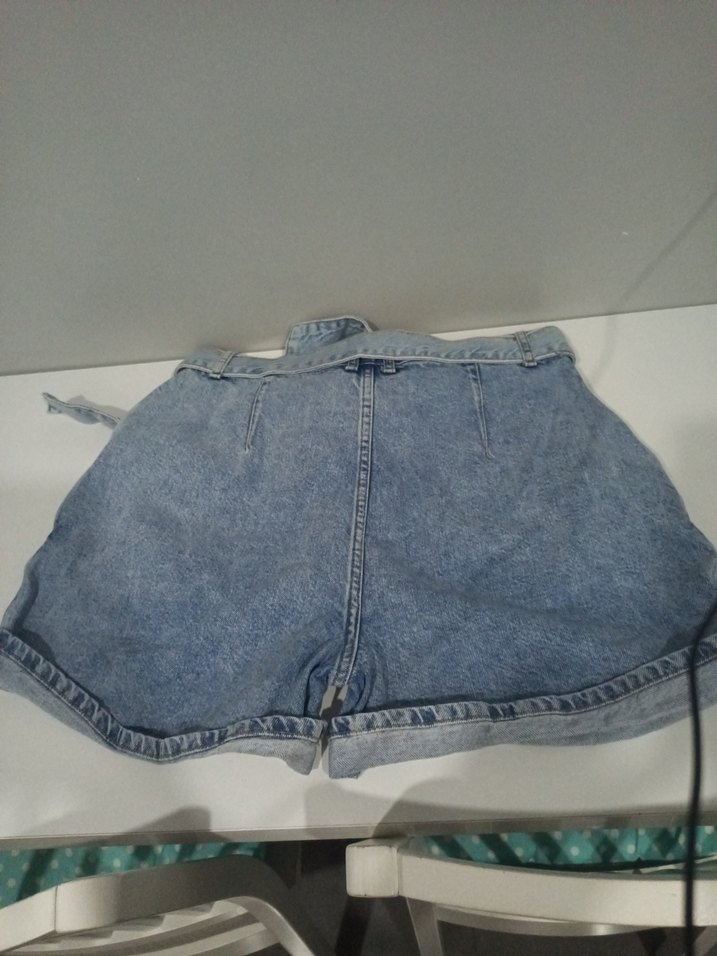 Kadın Mavi Kemerli Mini Denim Şort - Görsel 5