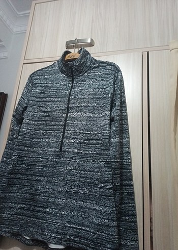 Gri kadın Triko Yarım Fermuarlı Sweatshirt spor - Görsel 3