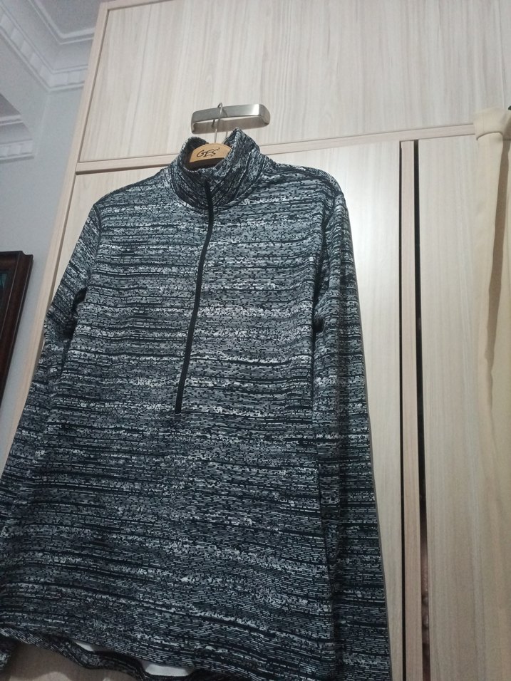 Gri kadın Triko Yarım Fermuarlı Sweatshirt spor - Görsel 3