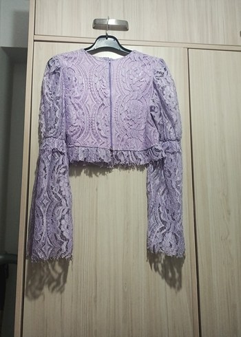 Dantel Detaylı lila Mini Bluz - Görsel 6