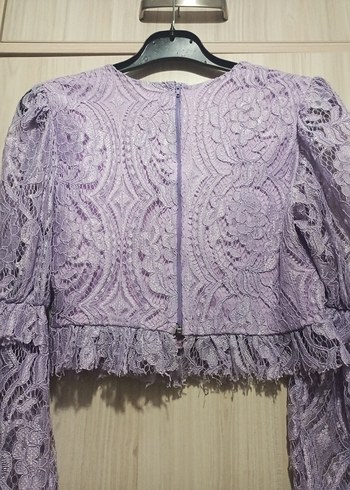 Dantel Detaylı lila Mini Bluz - Görsel 7