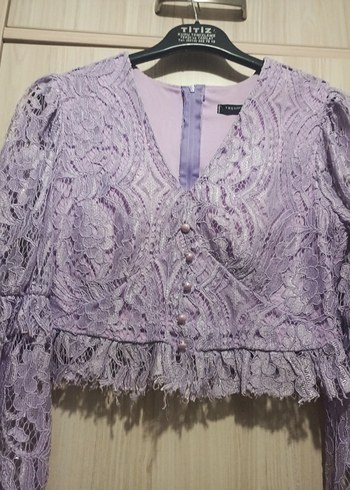 Dantel Detaylı lila Mini Bluz - Görsel 4
