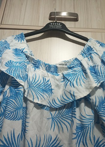 Mavi Bağlama Desenli Kısa Hamile Bluzu - Görsel 12