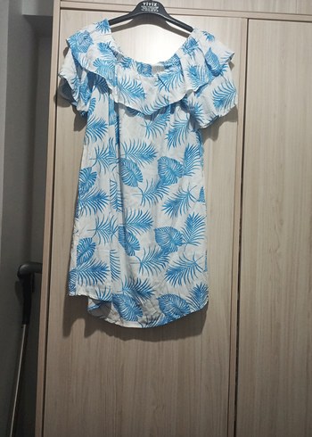 Mavi Bağlama Desenli Kısa Hamile Bluzu - Görsel 7