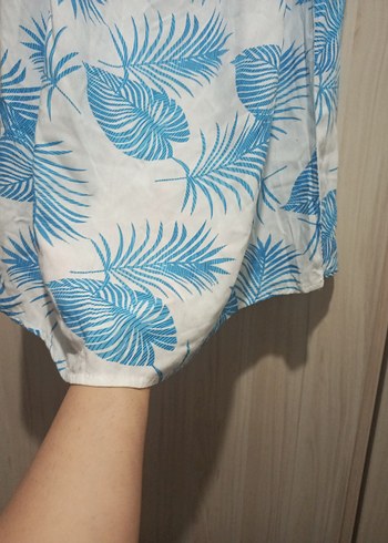 Mavi Bağlama Desenli Kısa Hamile Bluzu - Görsel 4