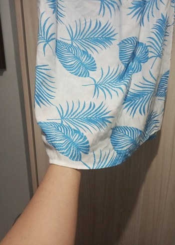 Mavi Bağlama Desenli Kısa Hamile Bluzu - Görsel 10