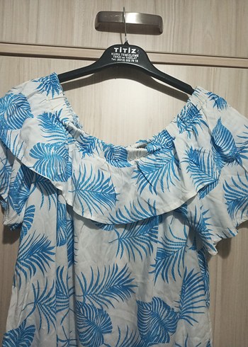 Mavi Bağlama Desenli Kısa Hamile Bluzu - Görsel 8