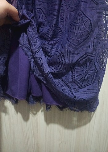 Mor Dantel Detaylı Midi Elbise - Görsel 11