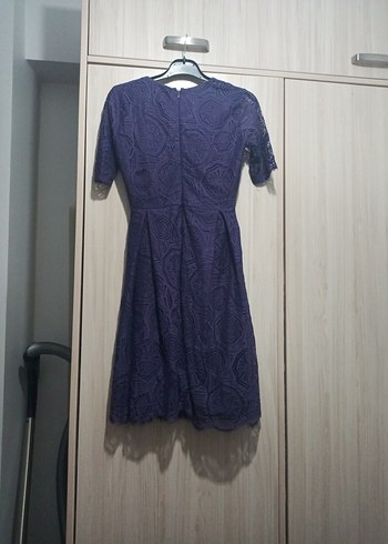 Mor Dantel Detaylı Midi Elbise - Görsel 8