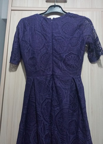 Mor Dantel Detaylı Midi Elbise - Görsel 9