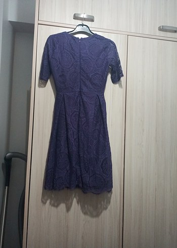 Mor Dantel Detaylı Midi Elbise - Görsel 7