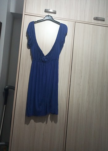 Kadın Lacivert V Yakalı Midi Elbise - Görsel 4