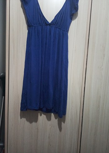 Kadın Lacivert V Yakalı Midi Elbise - Görsel 2