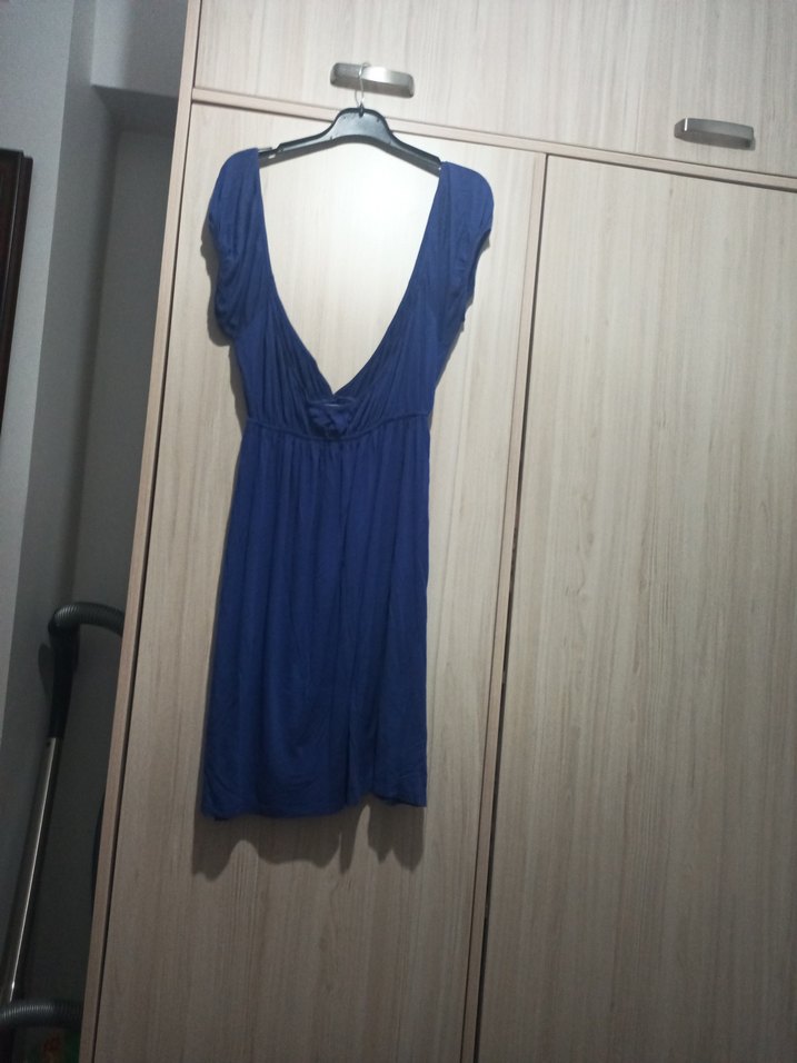 Kadın Lacivert V Yakalı Midi Elbise - Görsel 4