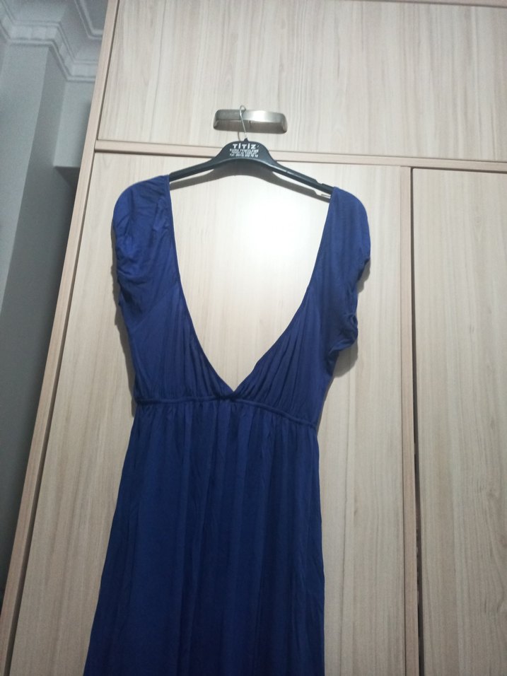 Kadın Lacivert V Yakalı Midi Elbise - Görsel 3