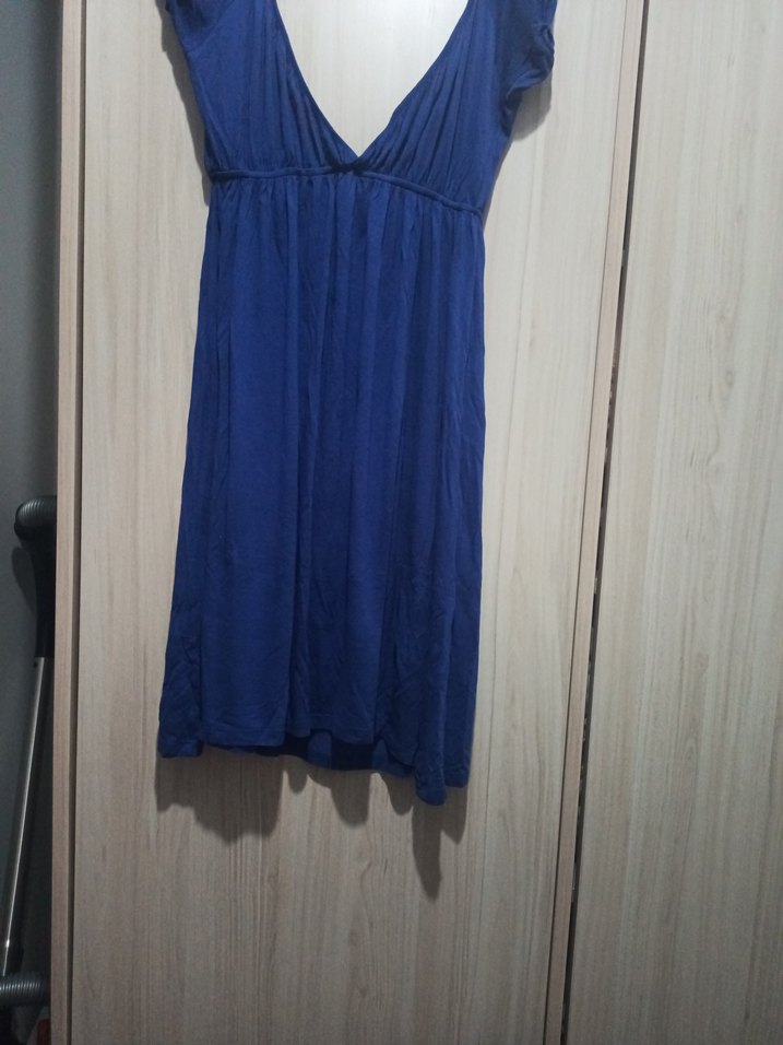 Kadın Lacivert V Yakalı Midi Elbise - Görsel 2