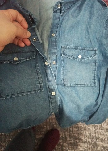 Düğmeli Denim Kadın Gömlek - Görsel 7
