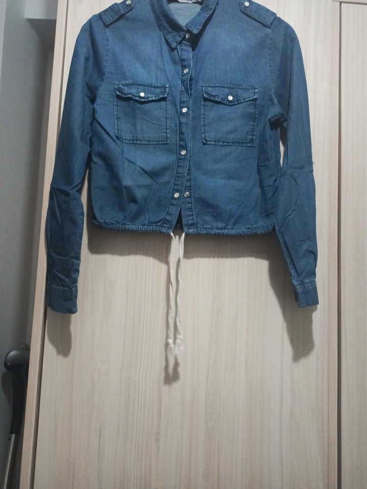 Düğmeli Denim Kadın Gömlek - Görsel 4