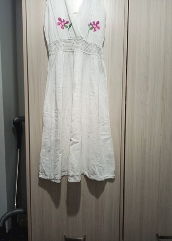 Dantel Detaylı Nakışlı Bohem Uzun Kolsuz Elbise - Görsel 2