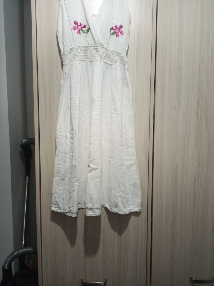 Dantel Detaylı Nakışlı Bohem Uzun Kolsuz Elbise - Görsel 2