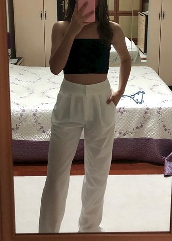 Ekru Pileli Wide Leg Pantolon - Görsel 5