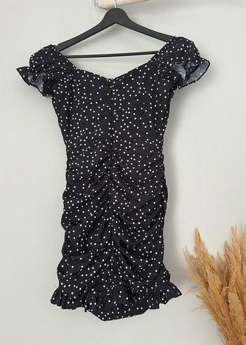 Siyah Puantiyeli Mini Fırfırlı Elbise - Görsel 3