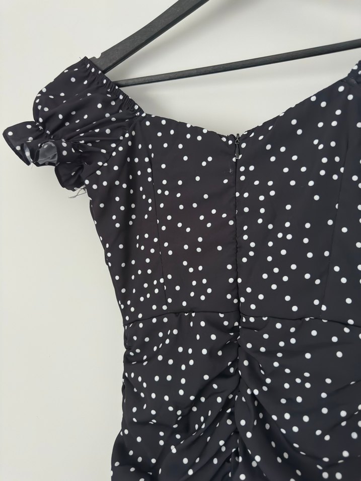 Siyah Puantiyeli Mini Fırfırlı Elbise - Görsel 4