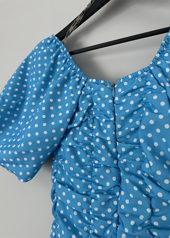 Mavi Puantiyeli Drapeli Elbise - Görsel 3