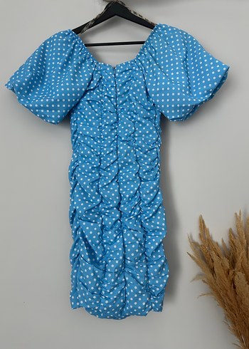 Mavi Puantiyeli Drapeli Elbise - Görsel 2