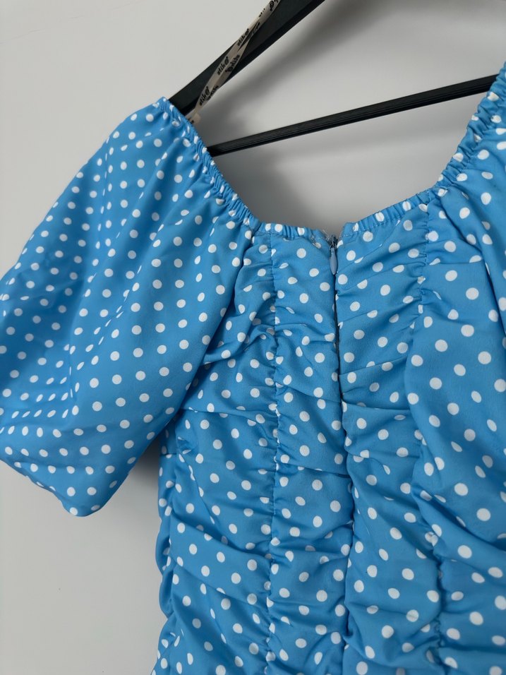 Mavi Puantiyeli Drapeli Elbise - Görsel 3