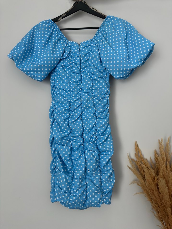 Mavi Puantiyeli Drapeli Elbise - Görsel 2