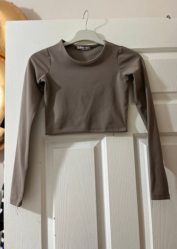 Uzun Kollu Bej Crop Top - Görsel 2