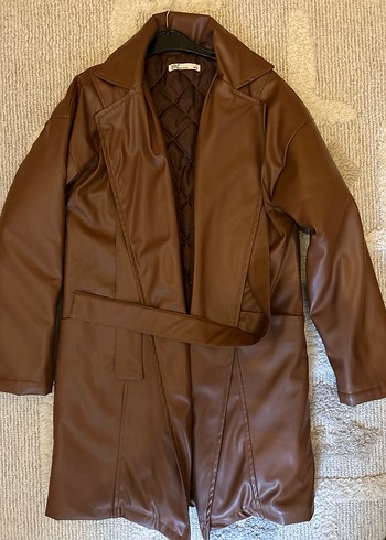Kemerli Kahverengi Deri Kadın Ceket - Görsel 3