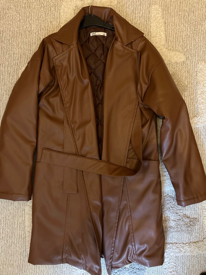 Kemerli Kahverengi Deri Kadın Ceket - Görsel 3