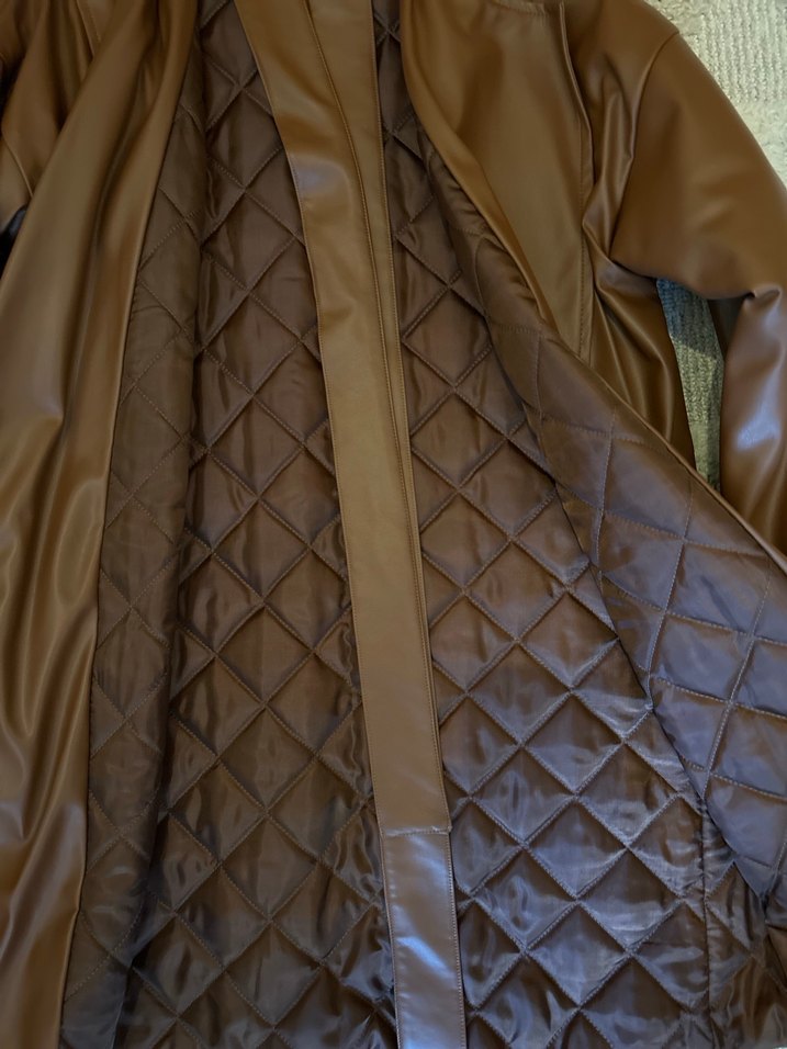 Kemerli Kahverengi Deri Kadın Ceket - Görsel 2