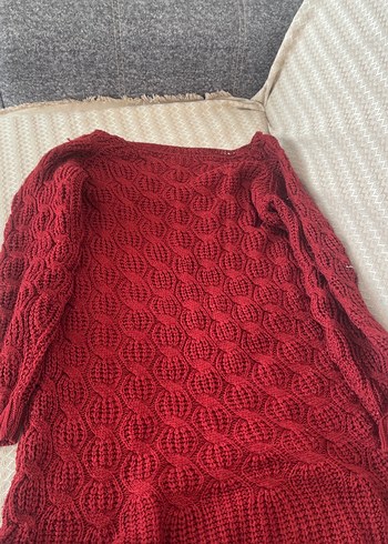 Koyu Kırmızı Bohem Örgü Kadın Kazak - Görsel 2