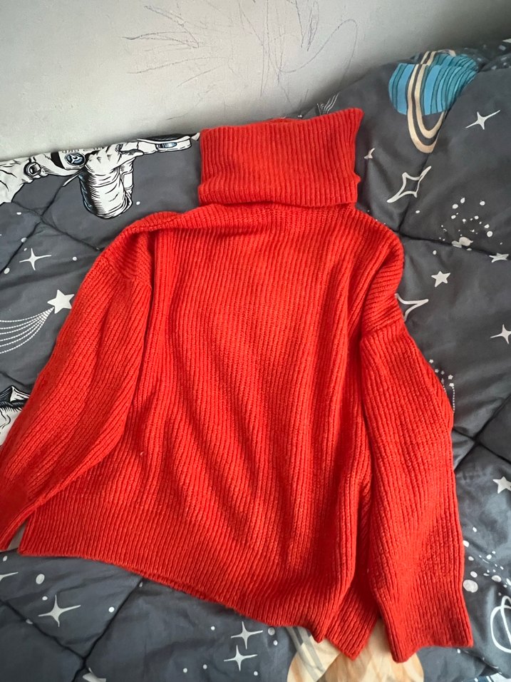 Turuncu Kadın Boğazlı Triko Kazak - Görsel 2