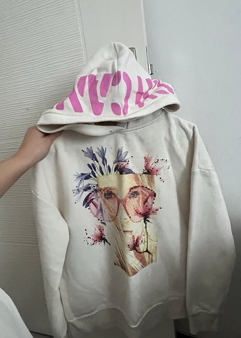 Beyaz Baskılı Kadın Sweatshirt - Görsel 5