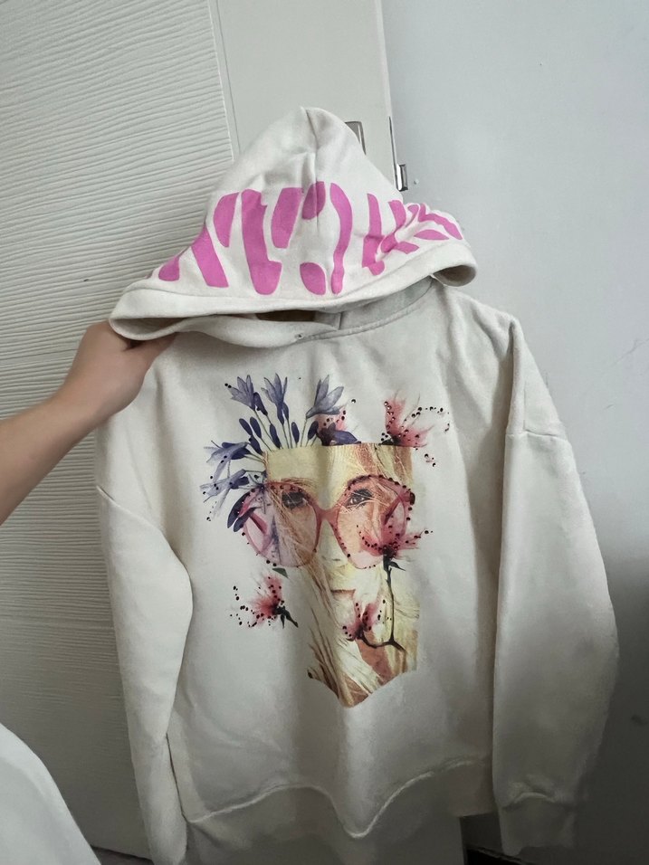 Beyaz Baskılı Kadın Sweatshirt - Görsel 5