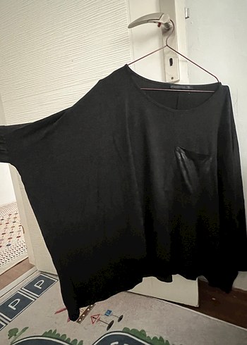 Siyah Salaş Uzun Kollu Kadın Keten Kazak - Görsel 2